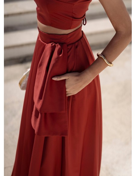 Terracotta long skirt with pockets and invisible zipper