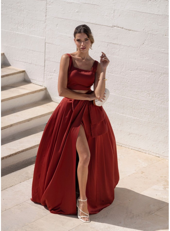 Terracotta long skirt with pockets and...