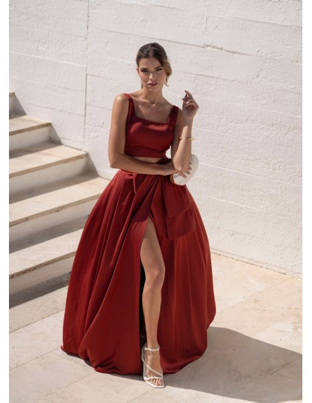 Terracotta long skirt with pockets and invisible zipper