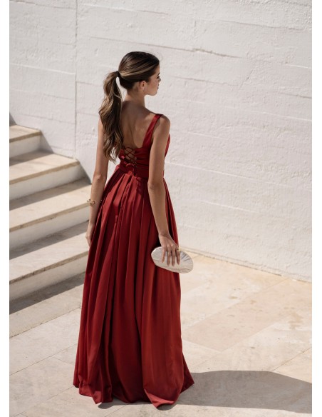 Terracotta long skirt with pockets and invisible zipper