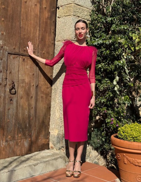 Robe midi drapée avec manches françaises