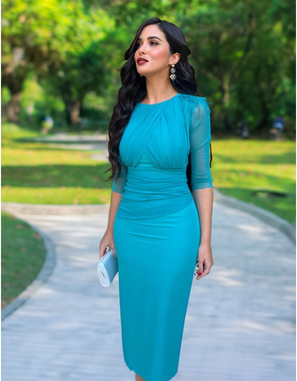 Robe midi drapée avec manches françaises