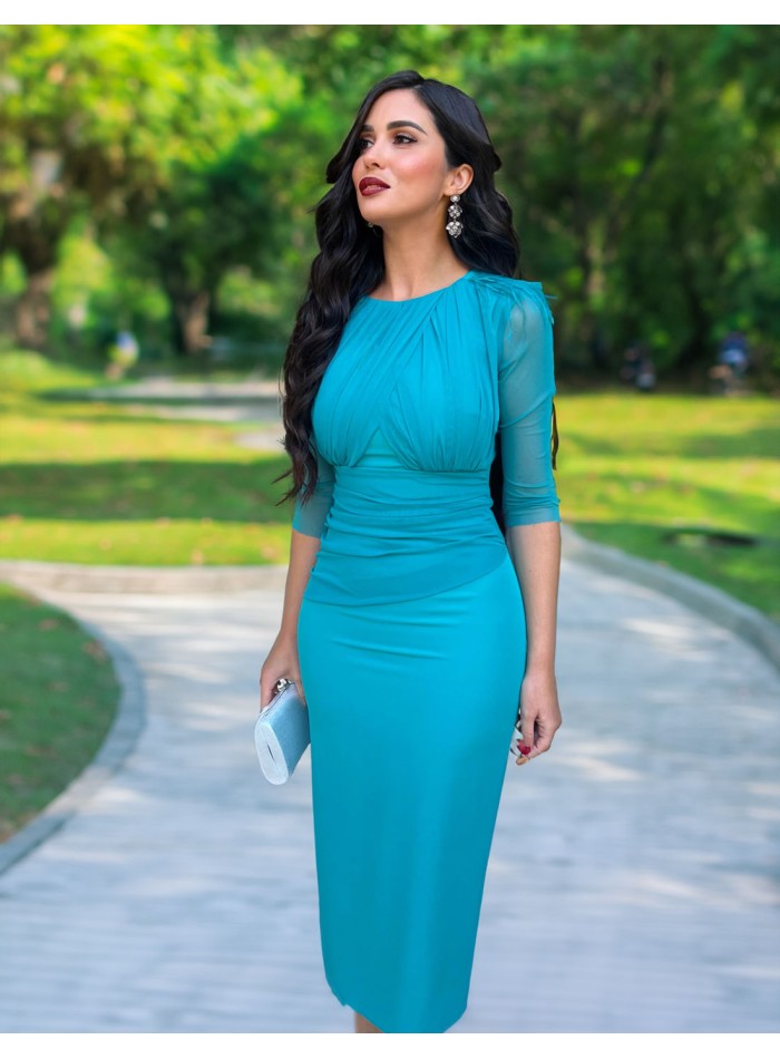 Robe midi drapée avec manches françaises