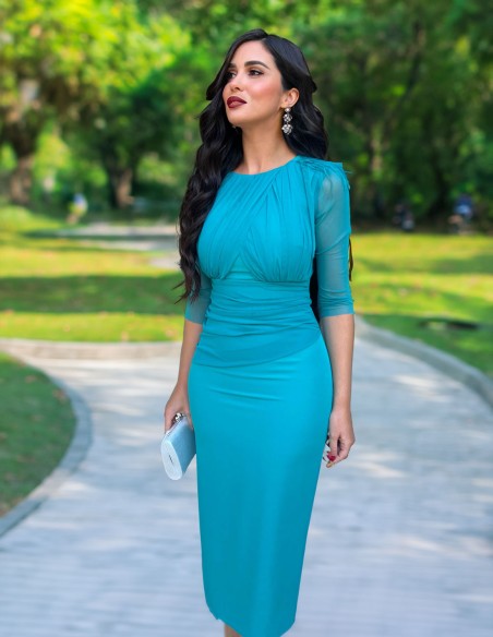 Robe midi drapée avec manches françaises