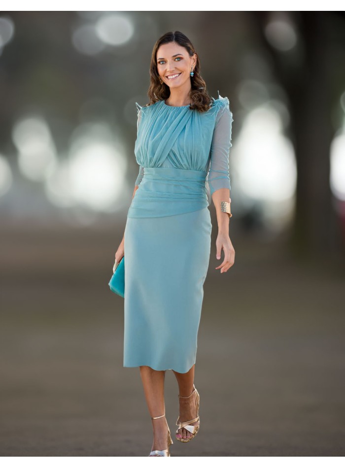 Draped midi dress with French sleeves