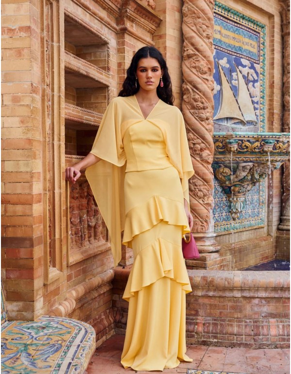 Falda larga de talle alto con detalle de volantes y vuelo 2