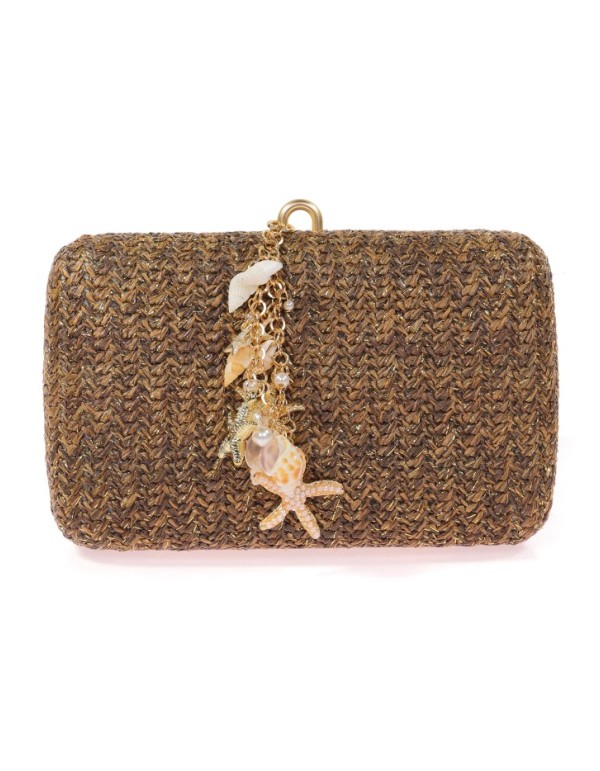 Sac de fête en raphia avec petits coquillages et...