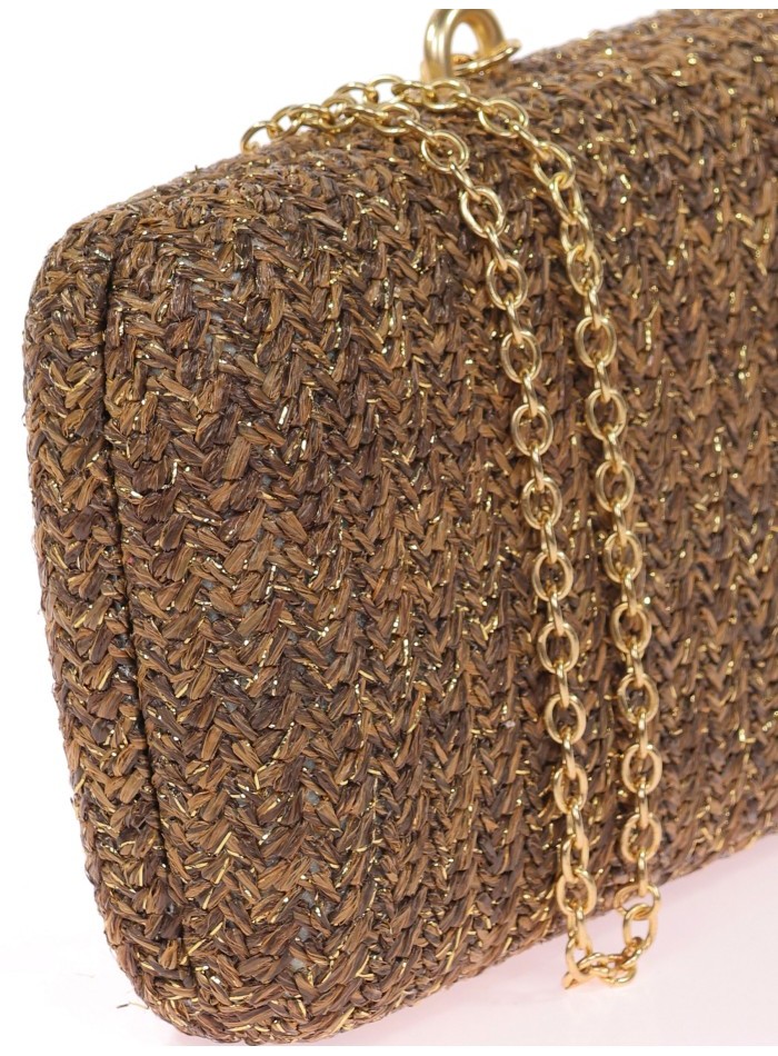 Raffia clutch bag with small shells and conch...