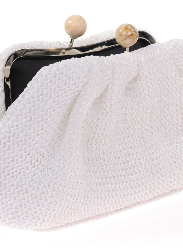 Raffia clutch bag with tassel closure