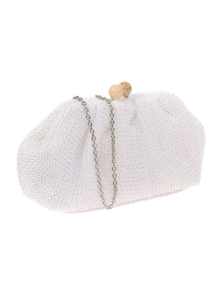 Raffia clutch bag with tassel closure