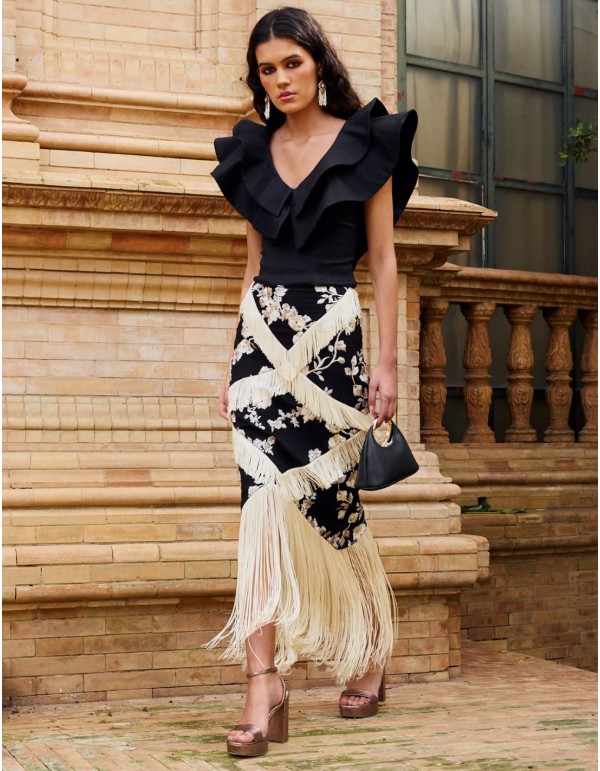 Top de fiesta con escote pico y manga volante 2