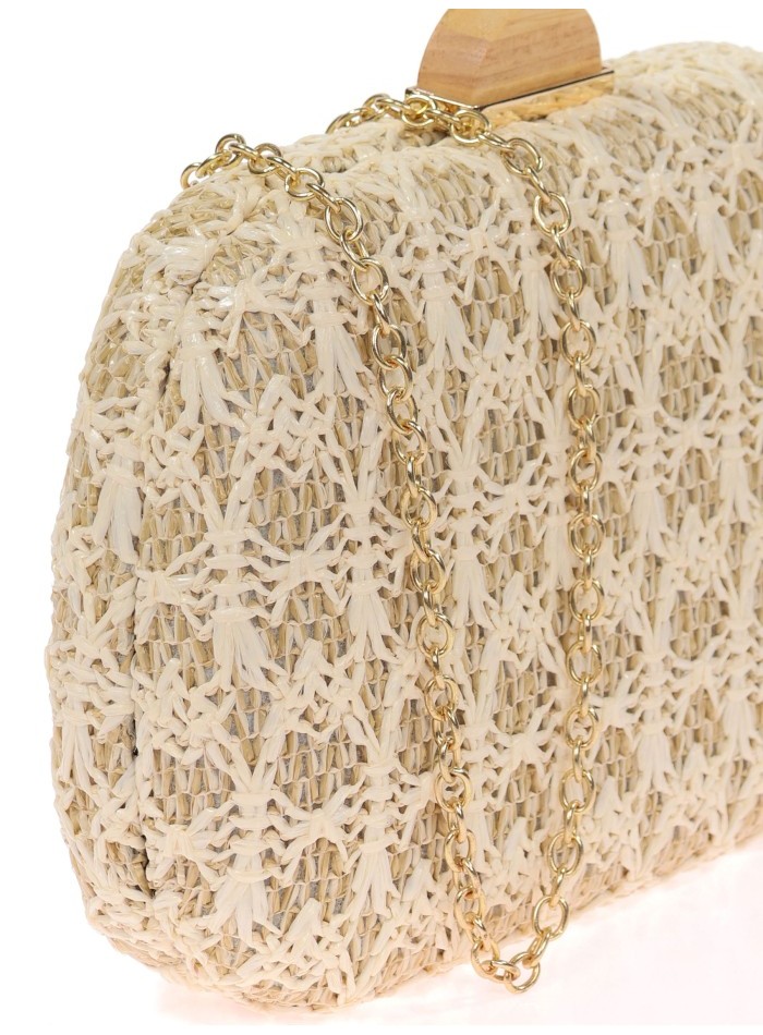 Contrast raffia clutch bag