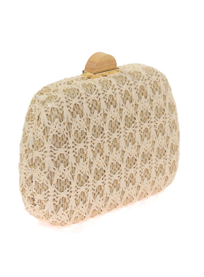 Contrast raffia clutch bag