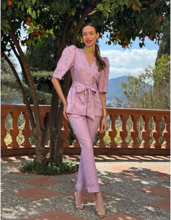 Conjunto de top y pantalón con manga abullonada 2