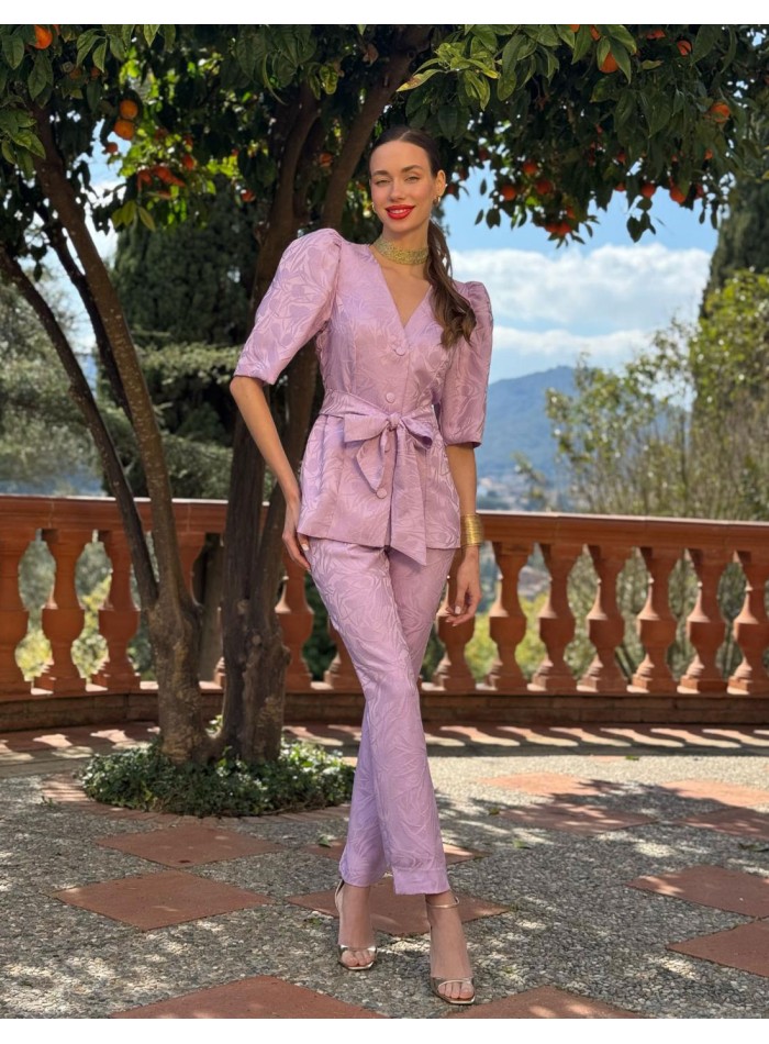 Conjunto de top y pantalón con manga abullonada para bautizo