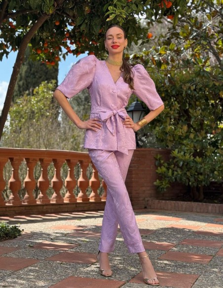 Conjunto de top y pantalón con manga abullonada mama de comunión