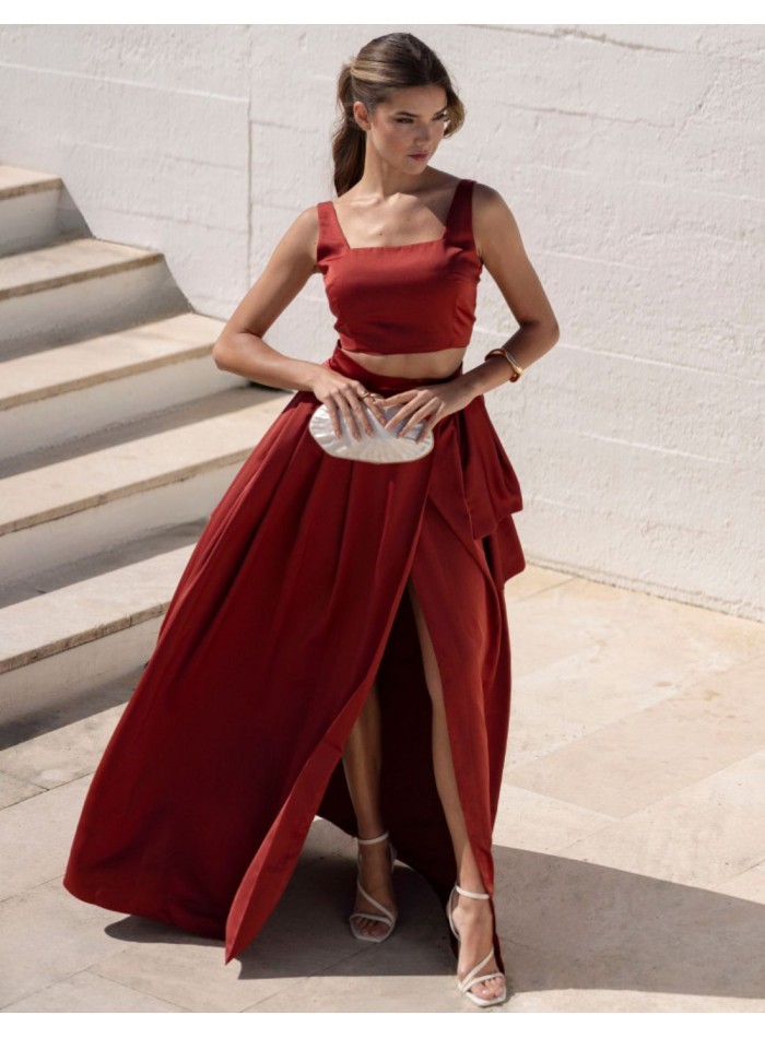 Terracotta long skirt with pockets and...