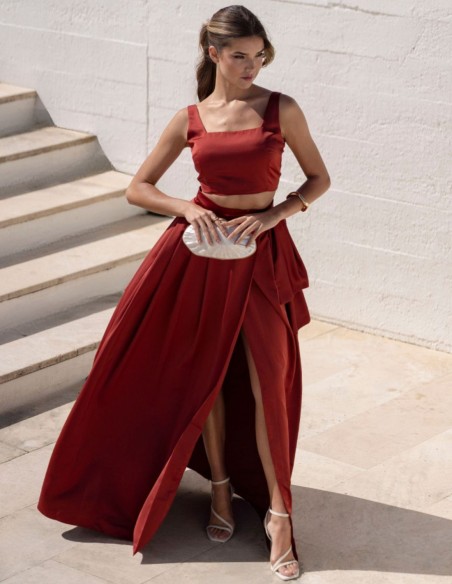 Terracotta long skirt with pockets and invisible zipper