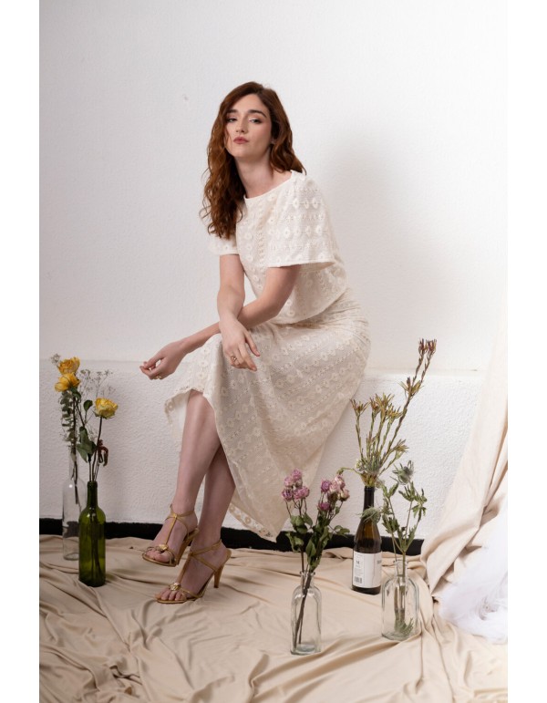 Top marfil de macramé con manga corta 2