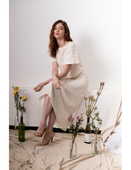 Top marfil de macramé con manga corta para mama de comunion