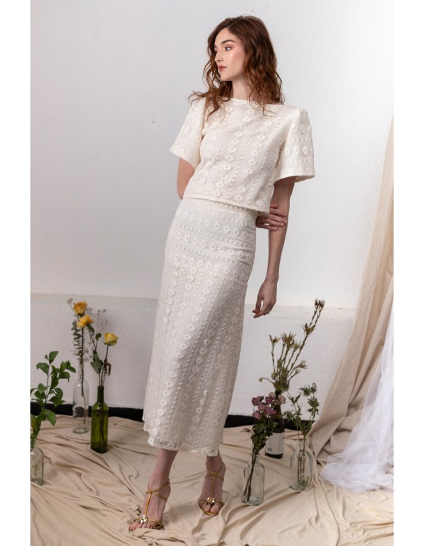 Ivory macramé flared midi skirt 2