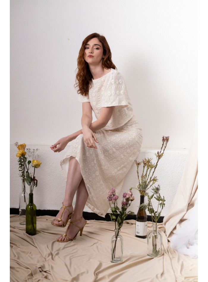 Ivory macramé flared midi skirt