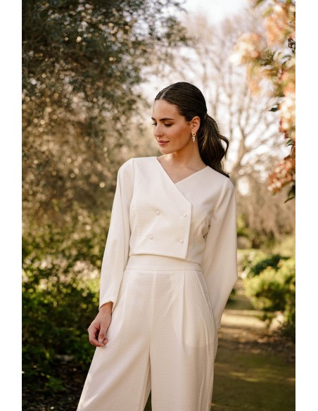 Veste courte à double boutonnage avec boutons et manches larges