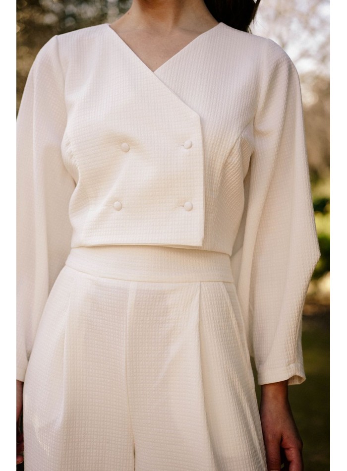 Short double-breasted jacket with buttons and...