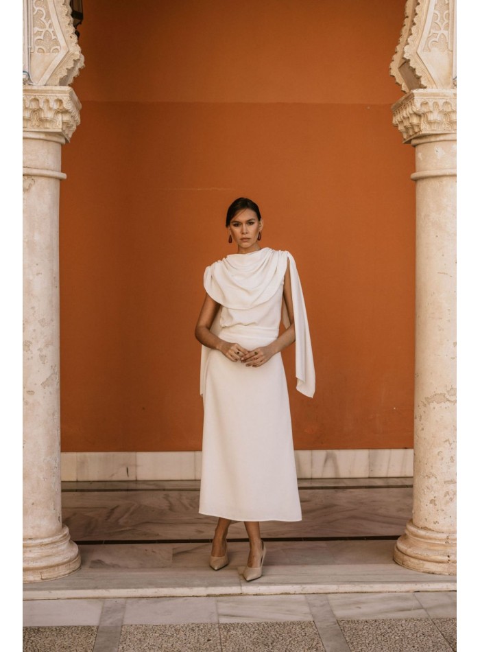 Draped party blouse with cape sleeves