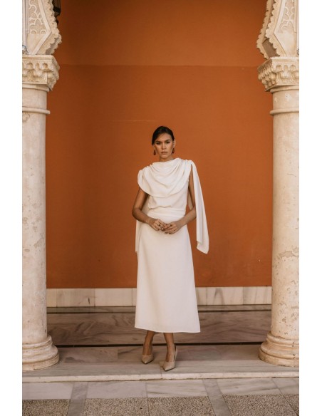 Draped party blouse with cape sleeves