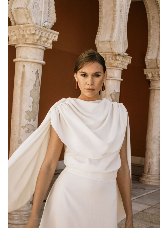 Draped party blouse with cape sleeves