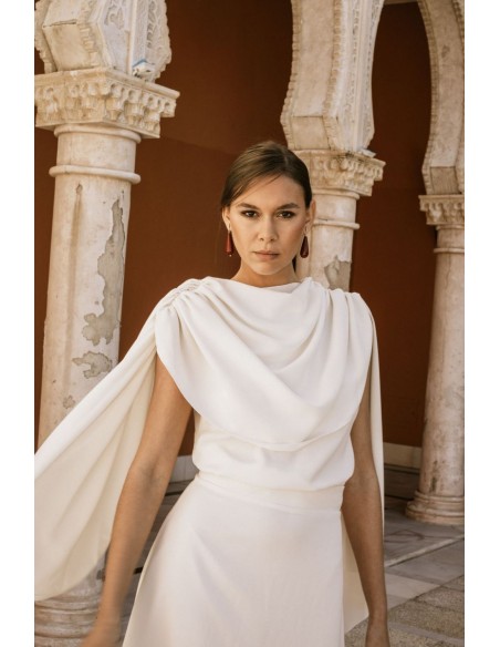 Draped party blouse with cape sleeves