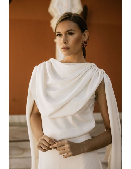 Draped party blouse with cape sleeves