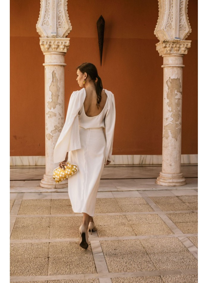 Draped party blouse with cape sleeves