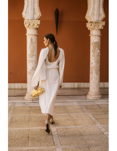 Draped party blouse with cape sleeves