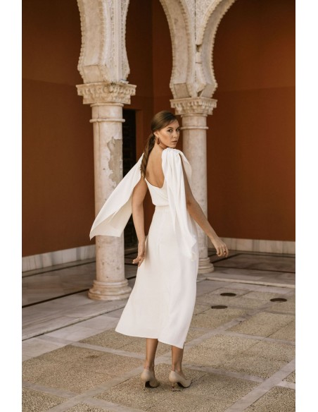 Draped party blouse with cape sleeves