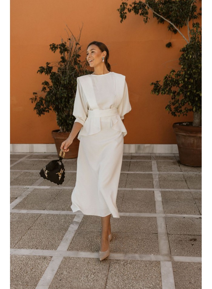 White French sleeve blouse with peplum belt