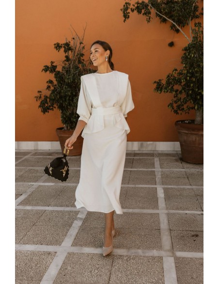 White French sleeve blouse with peplum belt