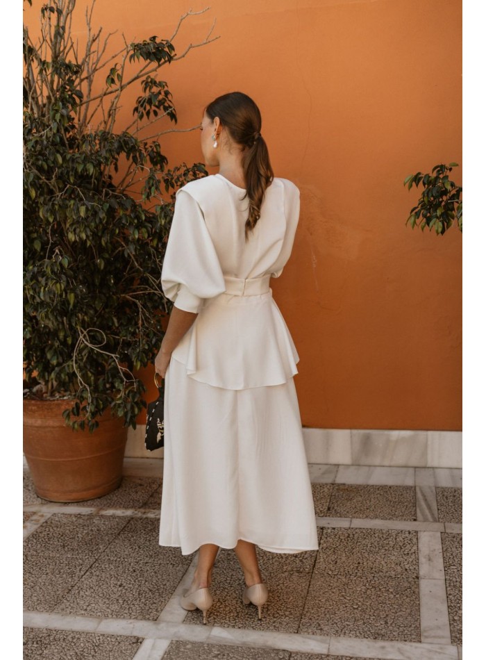 White French sleeve blouse with peplum belt