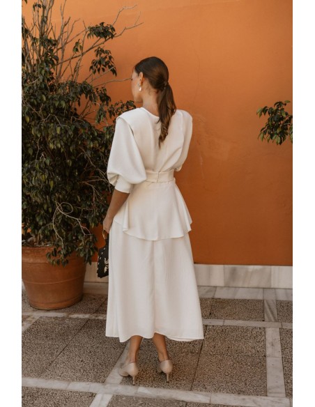 White French sleeve blouse with peplum belt