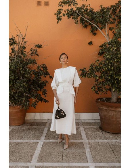 White French sleeve blouse with peplum belt