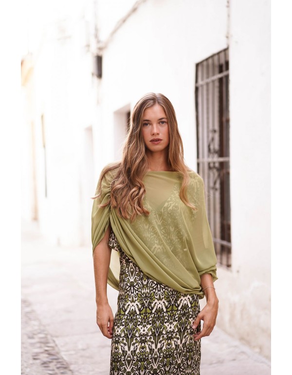Olive green chiffon cape 2