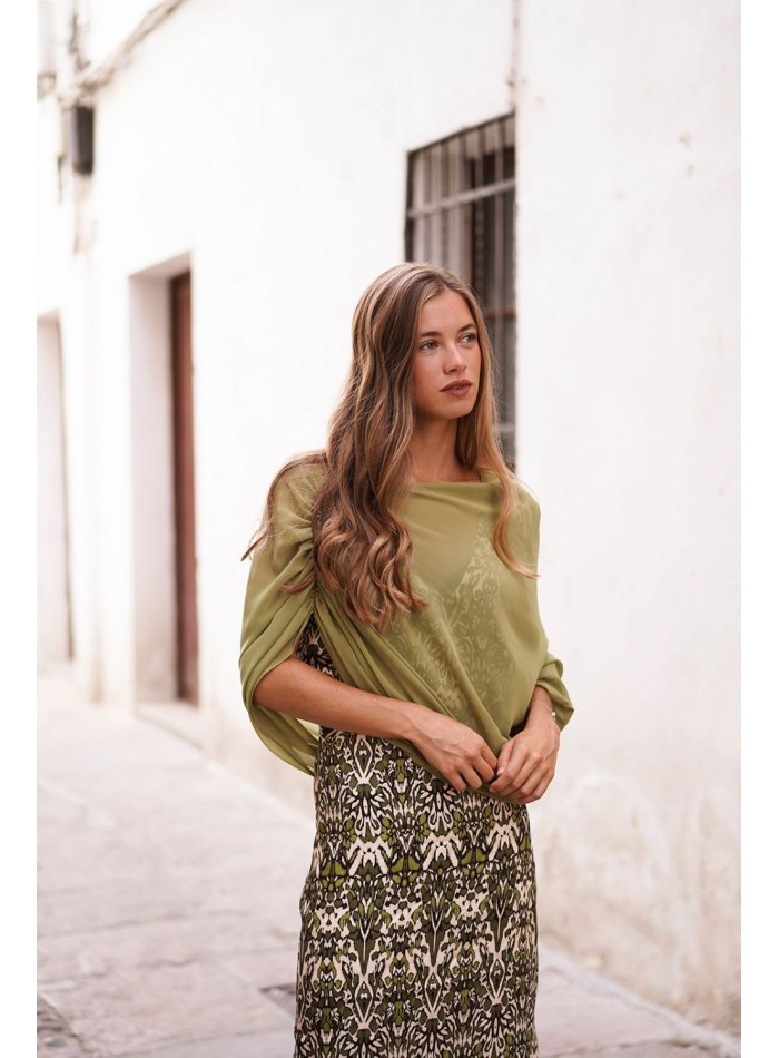 Olive green chiffon cape