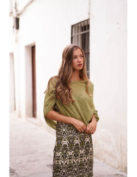 Olive green chiffon cape