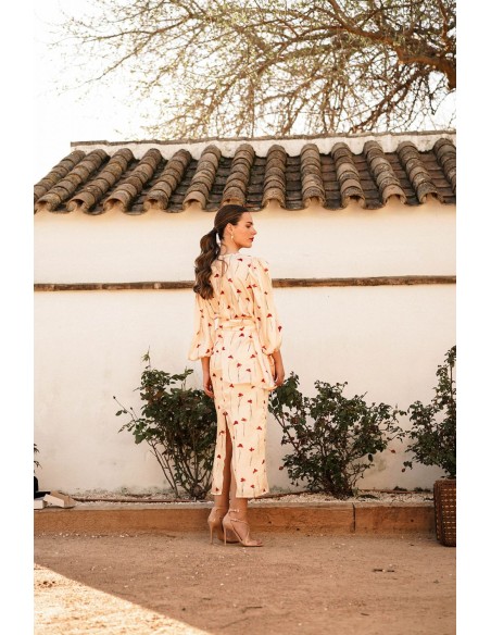 Top estampado asimétrico y lazada en cintura para eventos