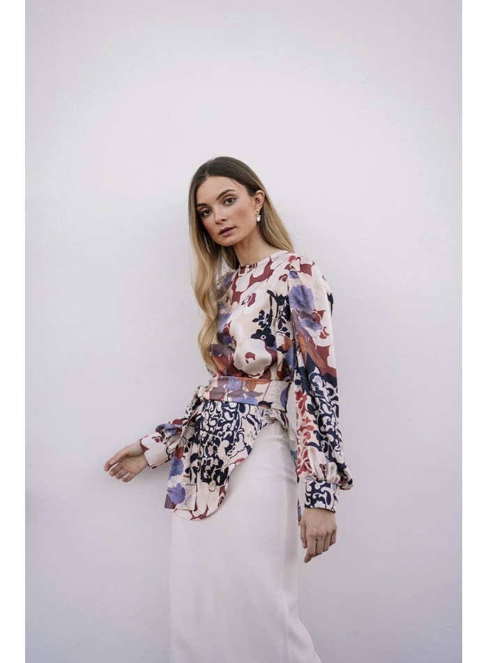 Top imprimé de style blouse avec ourlet...