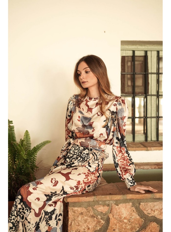 Top imprimé de style blouse avec ourlet...