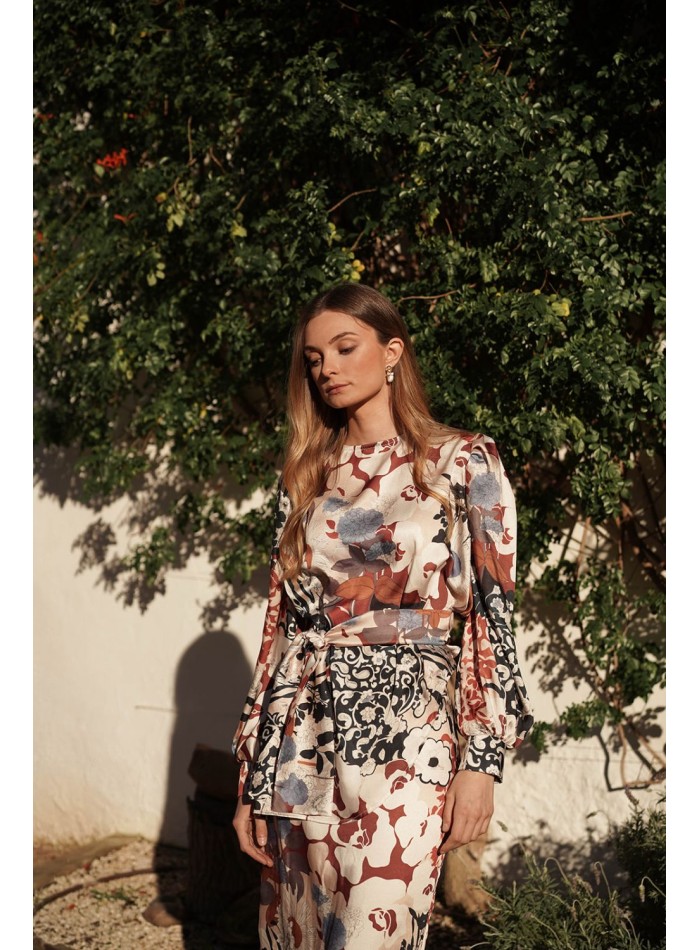 Top imprimé de style blouse avec ourlet...