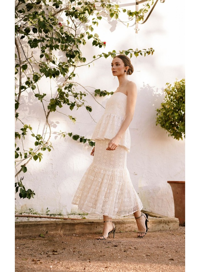 Ivory strapless top with ruffle