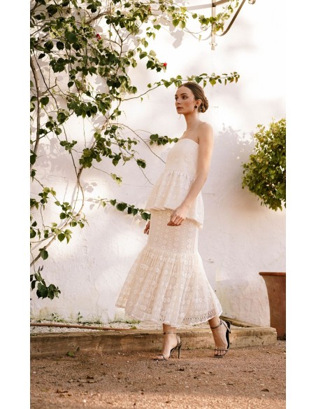 Ivory strapless top with ruffle